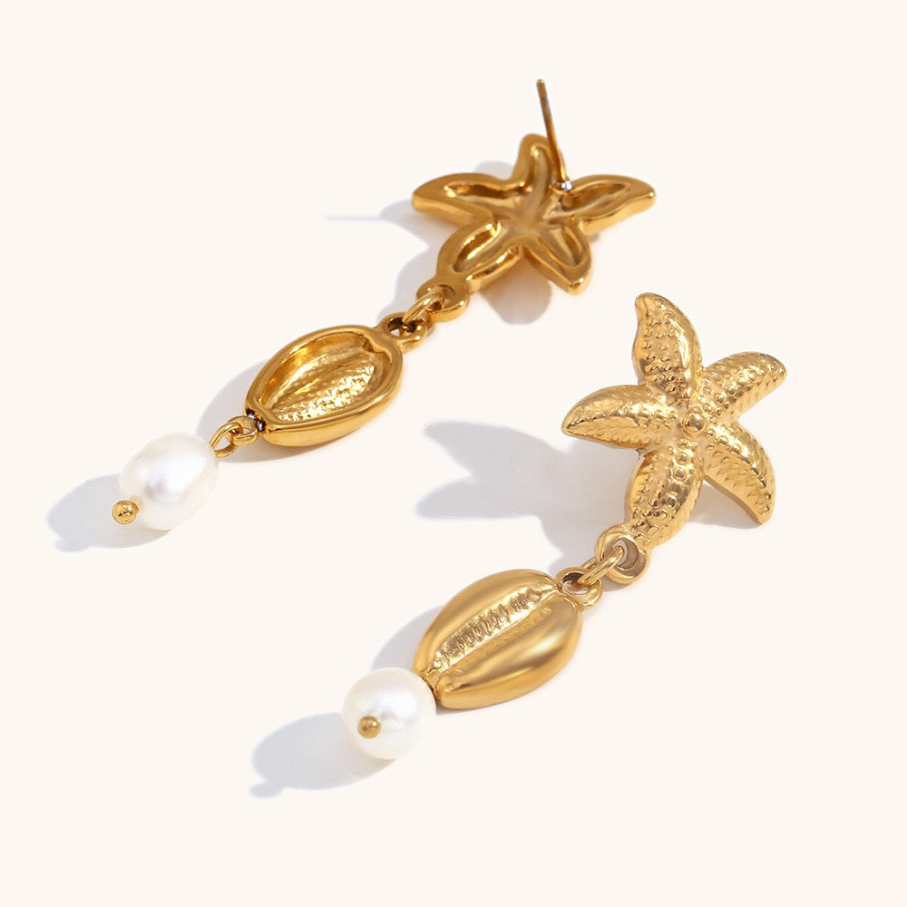 Starfish she'll freshwater pearls earrings