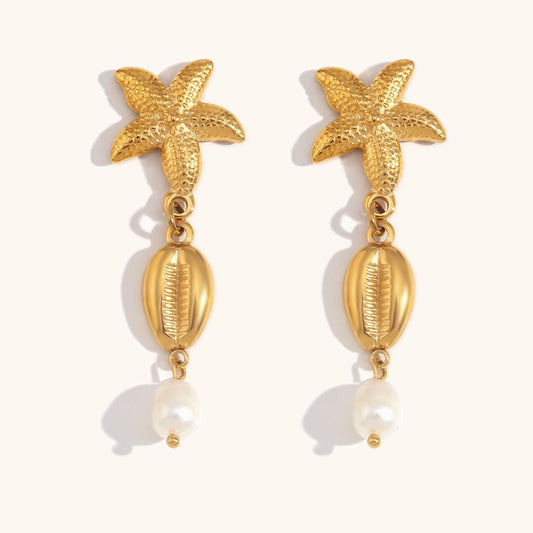 Starfish she'll freshwater pearls earrings