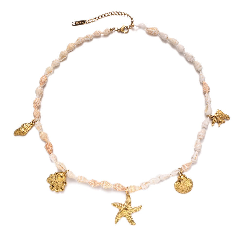 Natural white shell starfish charm necklace
