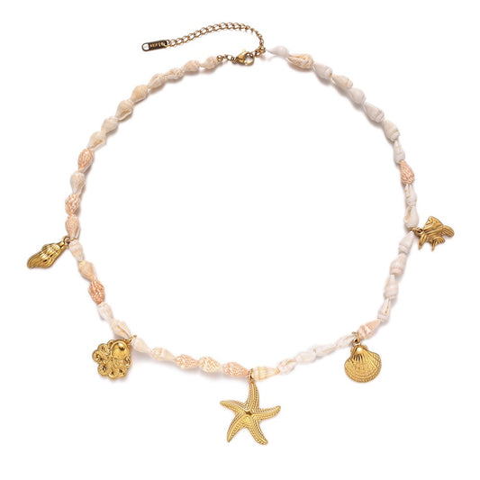Natural white shell starfish charm necklace