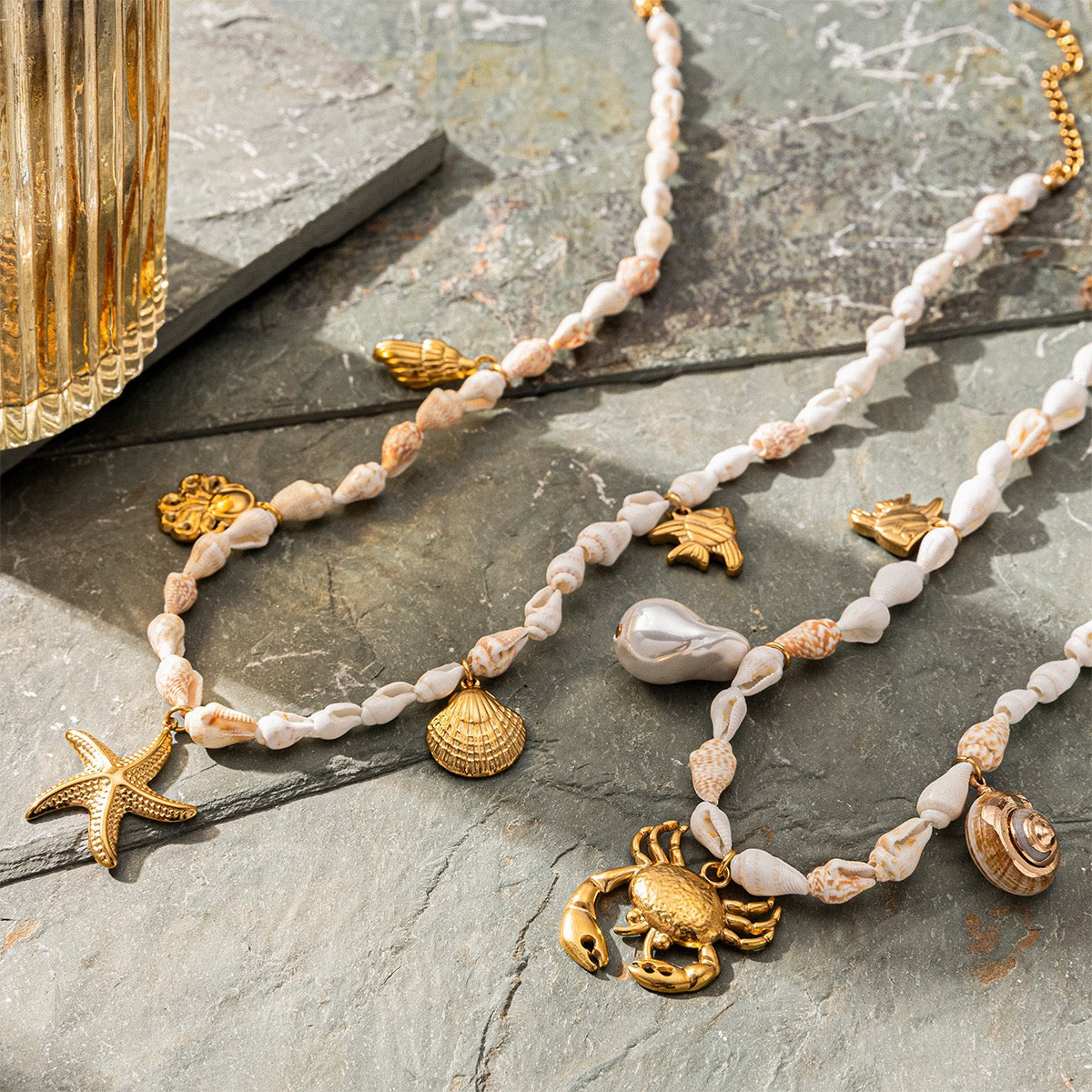 Natural white shell starfish charm necklace