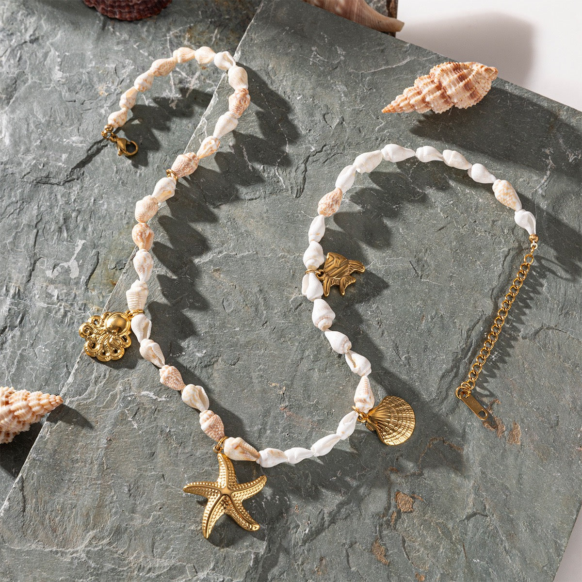 Natural white shell starfish charm necklace