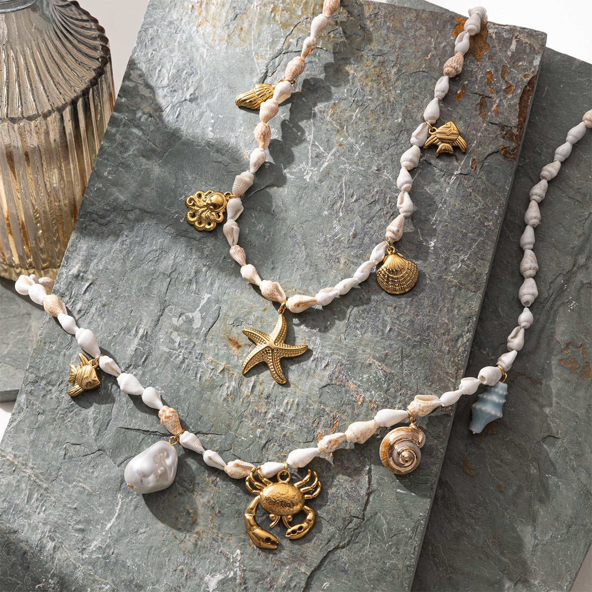 Natural white shell starfish charm necklace