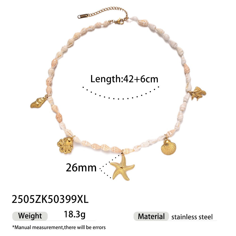 Natural white shell starfish charm necklace