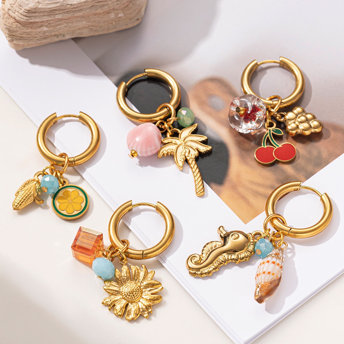 Pink charm ocean earrings