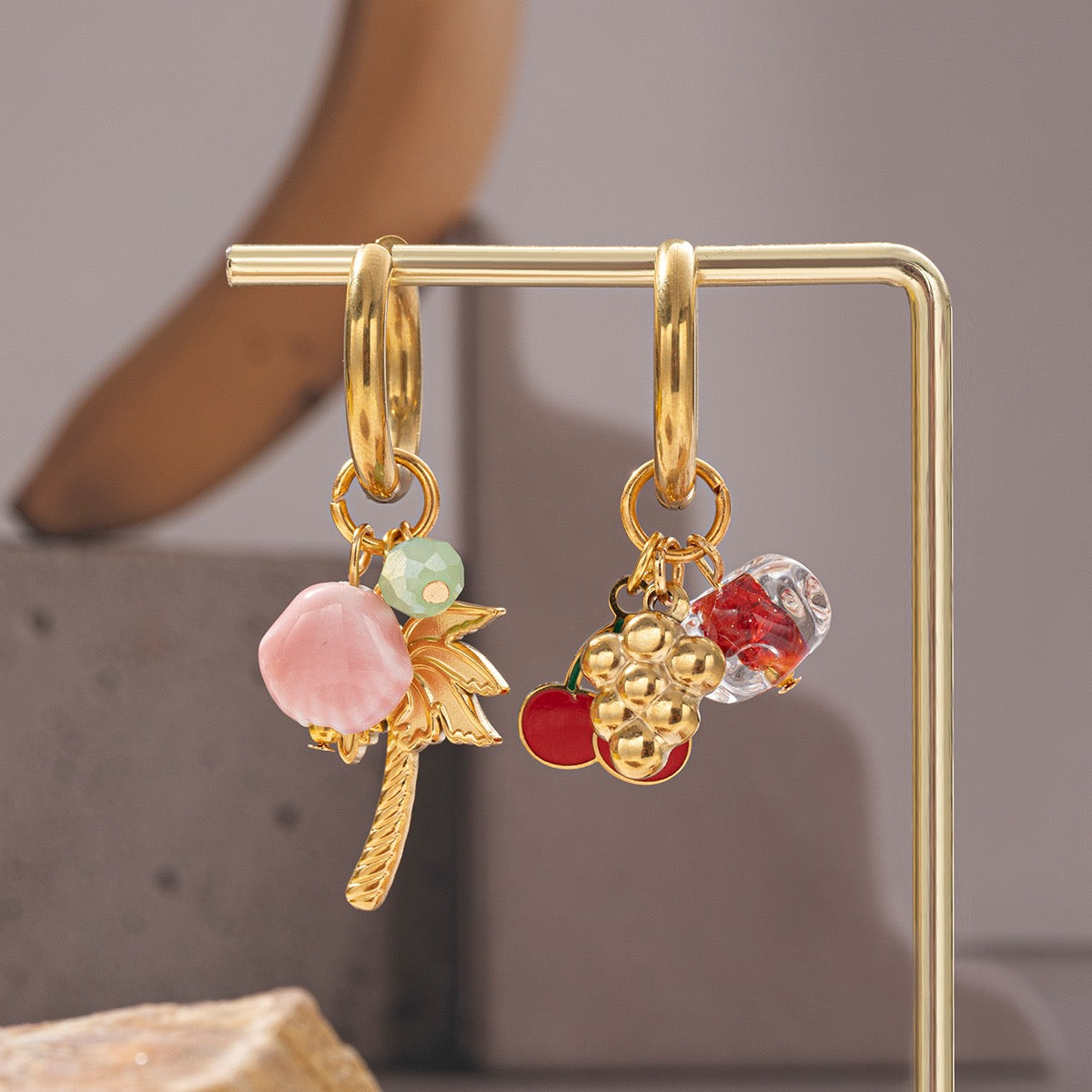 Pink charm ocean earrings