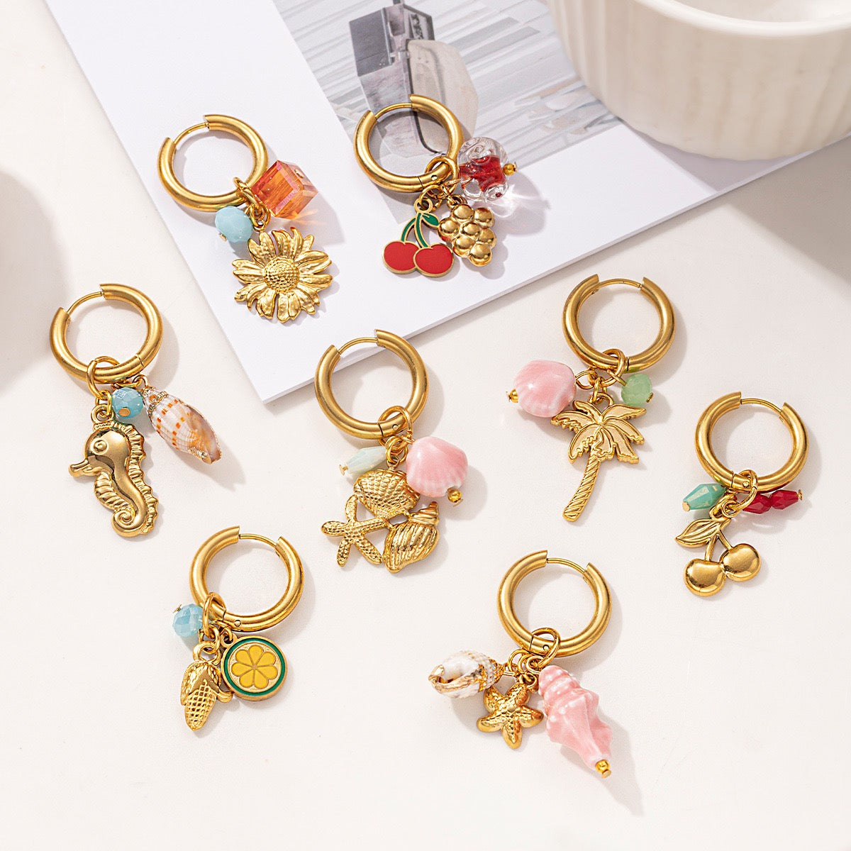 Pink charm ocean earrings