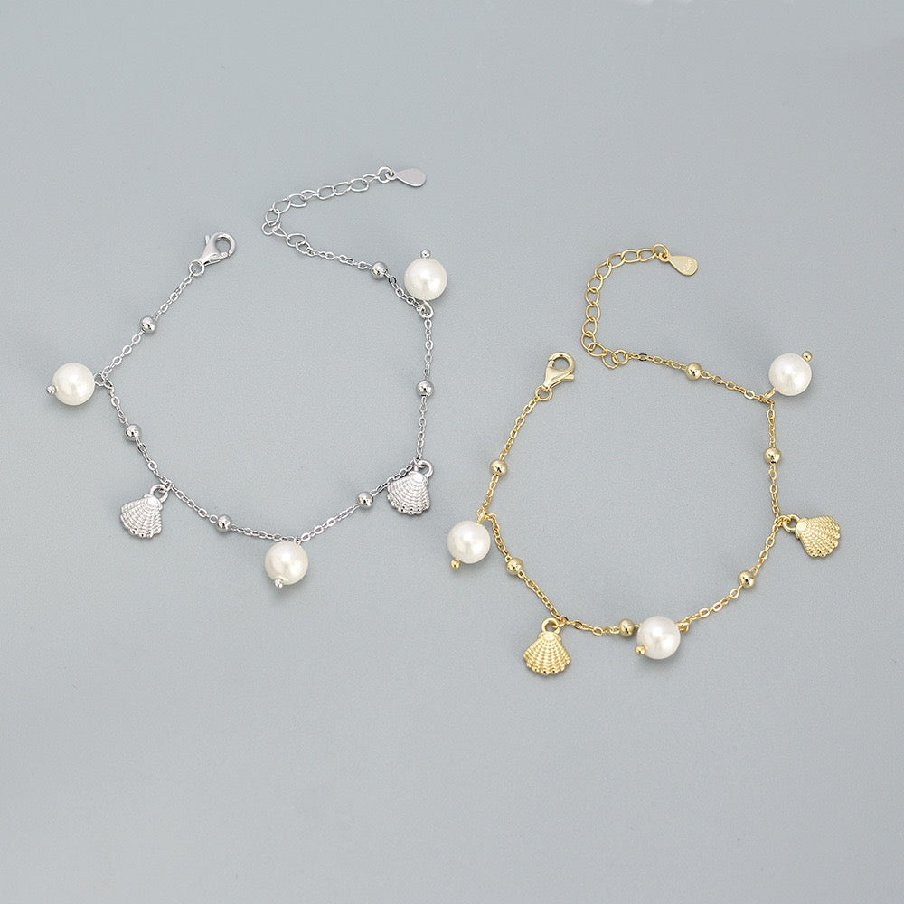 Sterling silver shell pearl bracelet