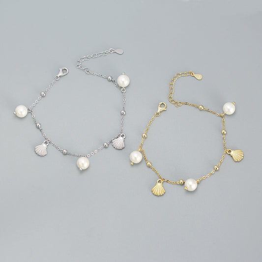 Sterling silver shell pearl bracelet