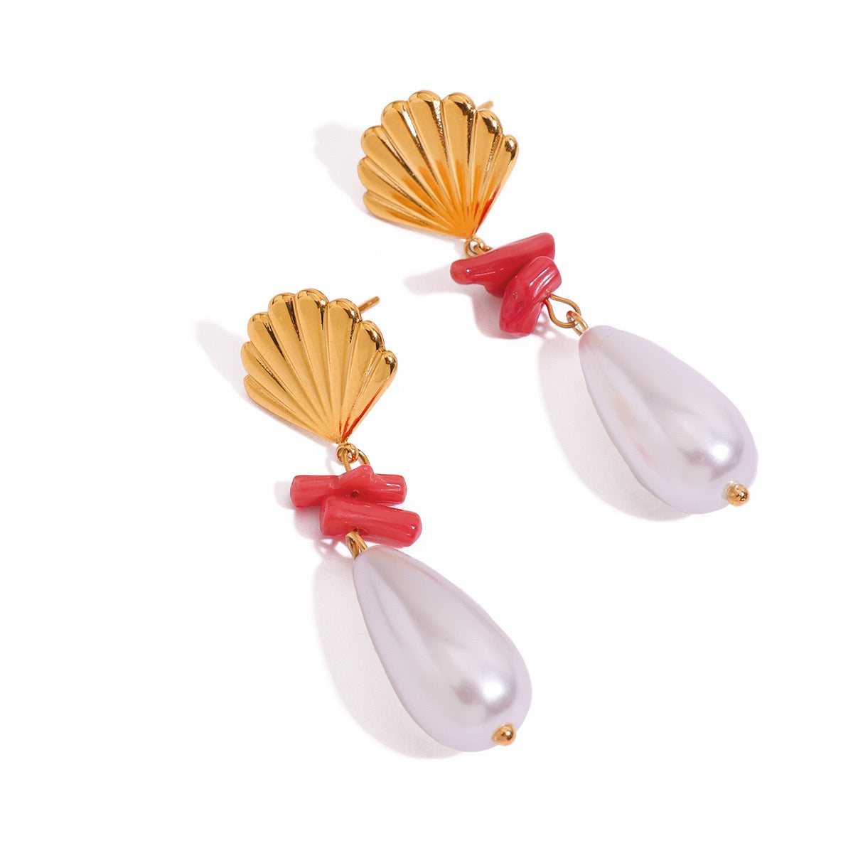 Red coral shell earrings