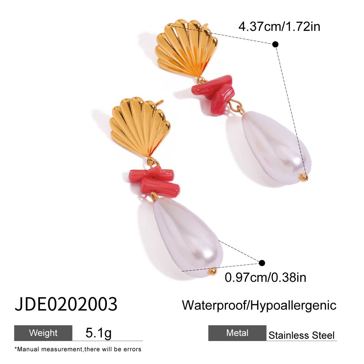 Red coral shell earrings