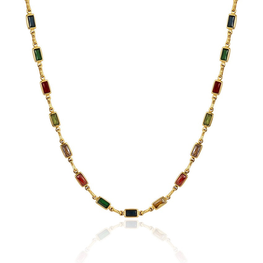 Square rainbow rock necklace