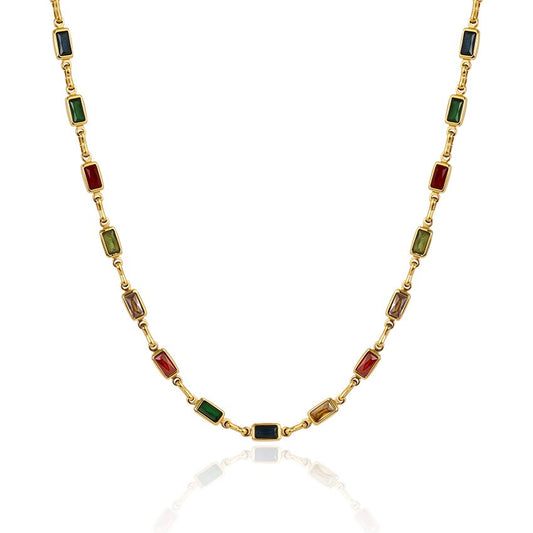 Square rainbow rock necklace
