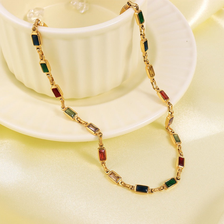 Square rainbow rock necklace