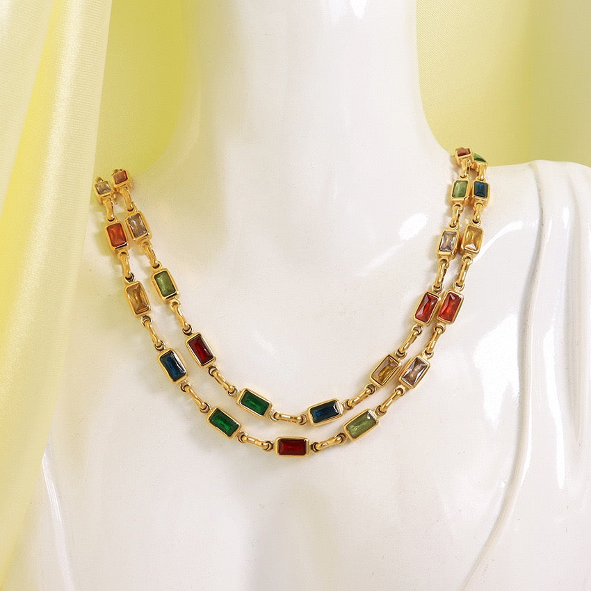 Square rainbow rock necklace