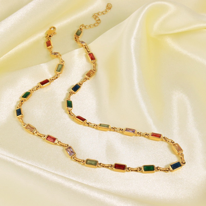 Square rainbow rock necklace