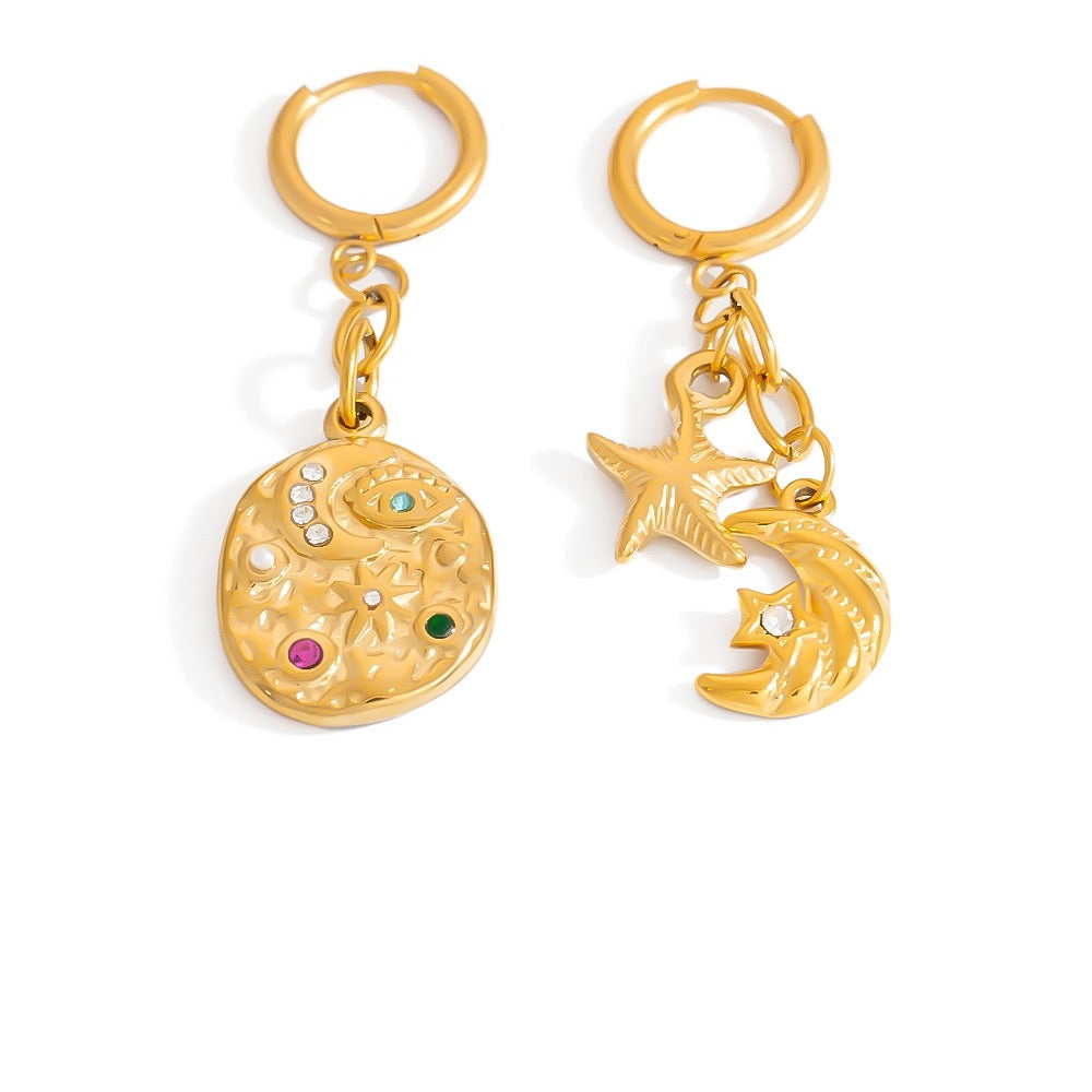 Summer night moon star earrings