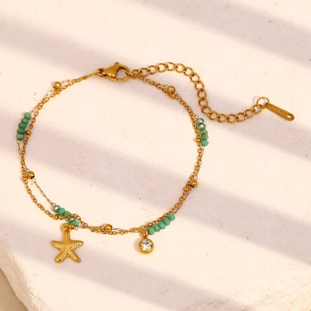Green starfish layer bracelet