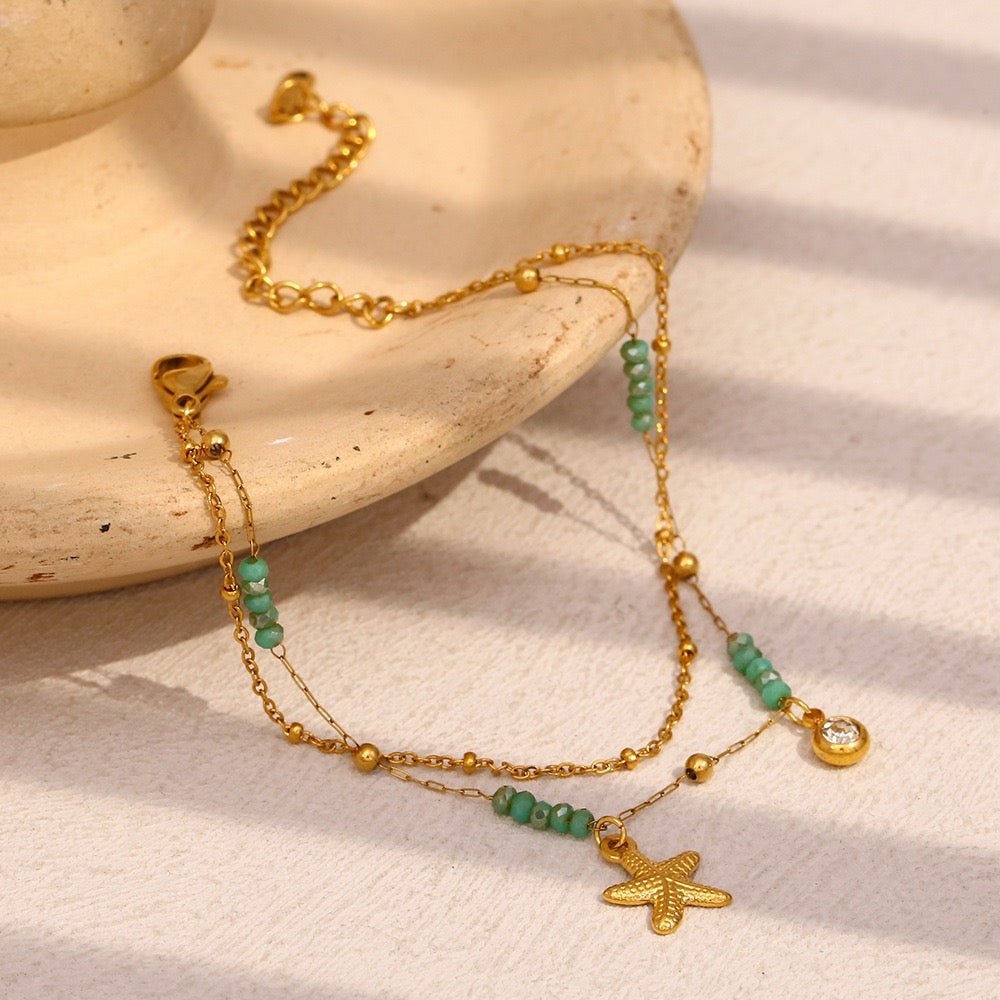 Green starfish layer bracelet