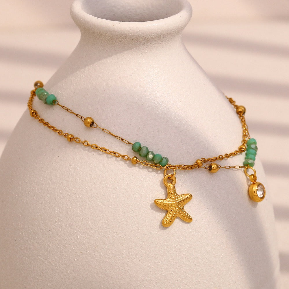 Green starfish layer bracelet