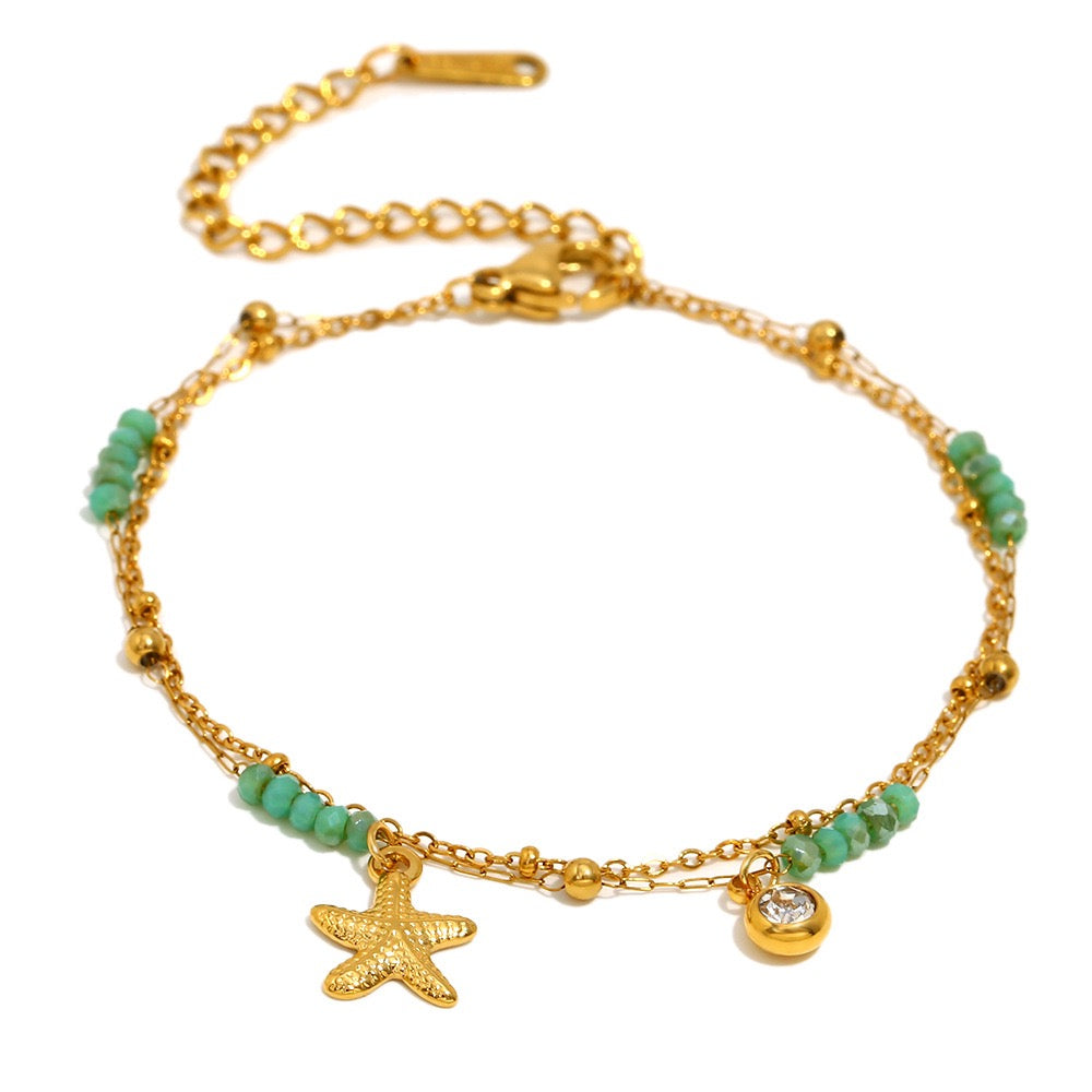 Green starfish layer bracelet