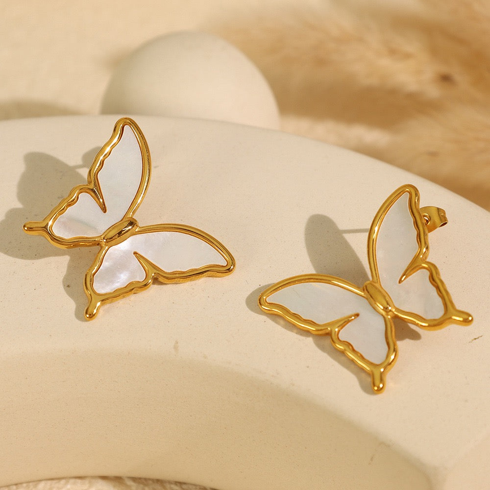 White butterfly earrings