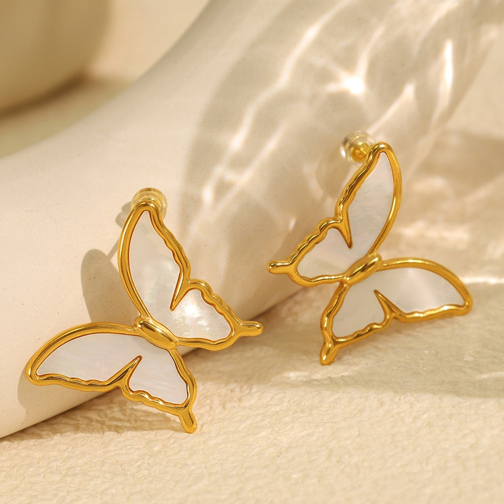 White butterfly earrings
