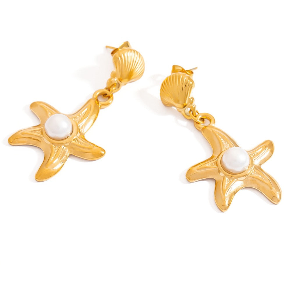 Pearly starfish shell earrings