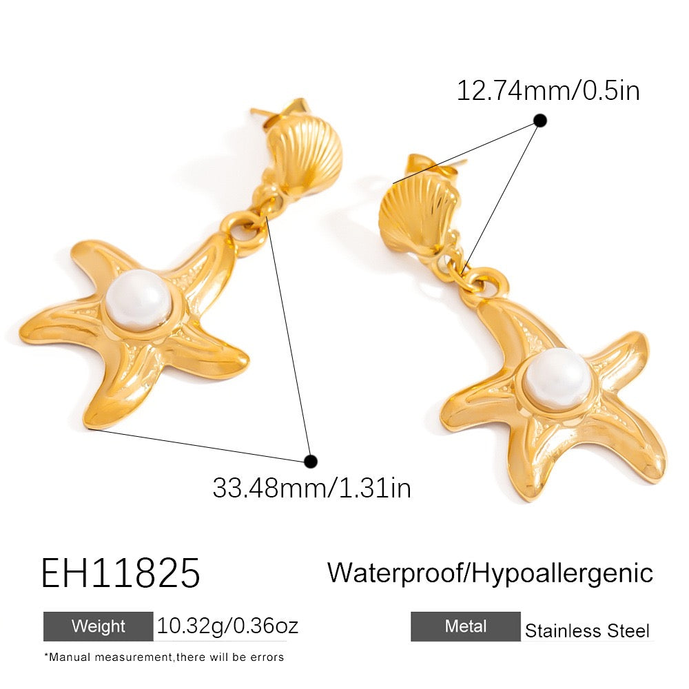 Pearly starfish shell earrings