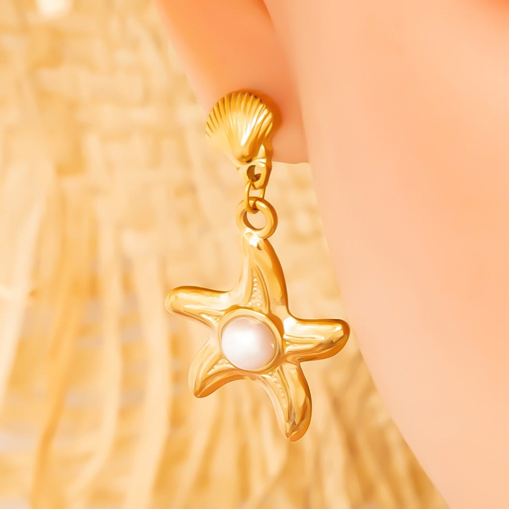 Pearly starfish shell earrings