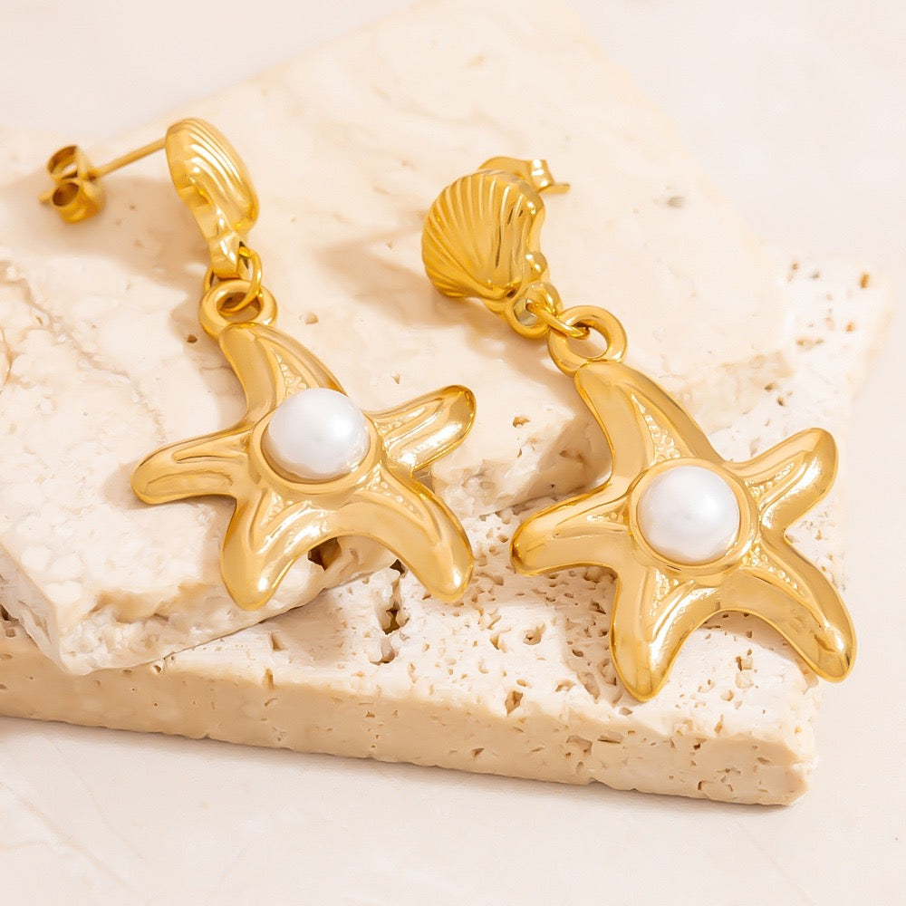 Pearly starfish shell earrings