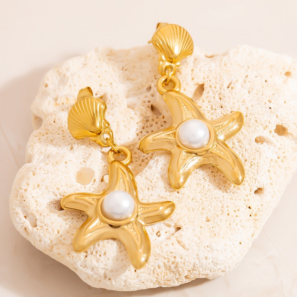 Pearly starfish shell earrings