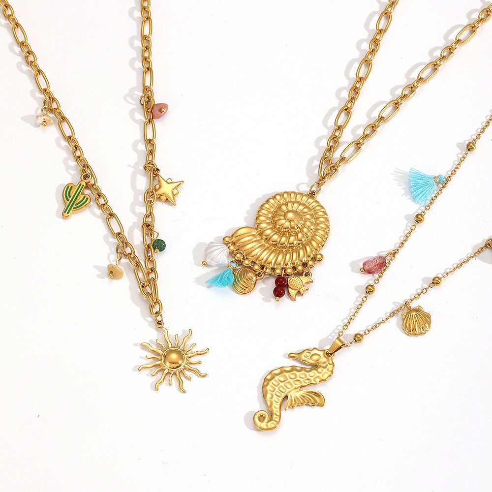 Big shell pendant charm necklace