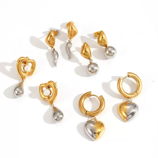 Two tones heart earrings