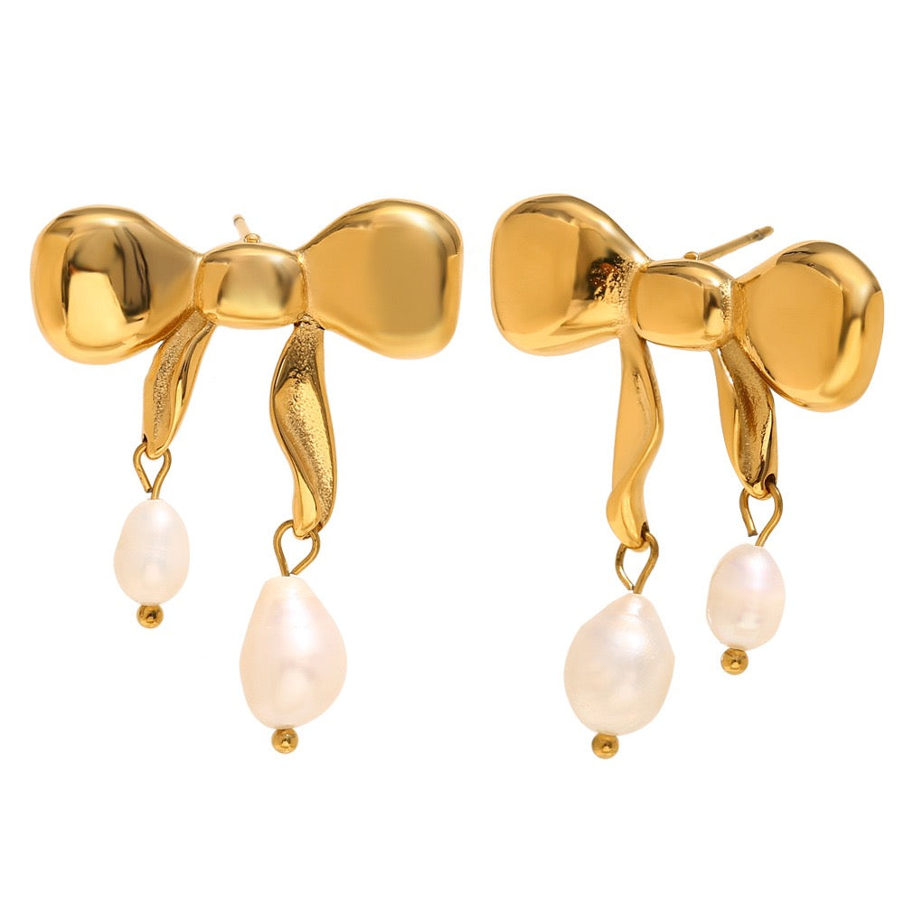 Diaz freshwater pearls bow earrings