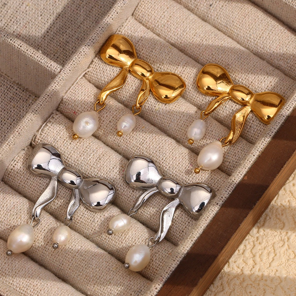 Diaz freshwater pearls bow earrings