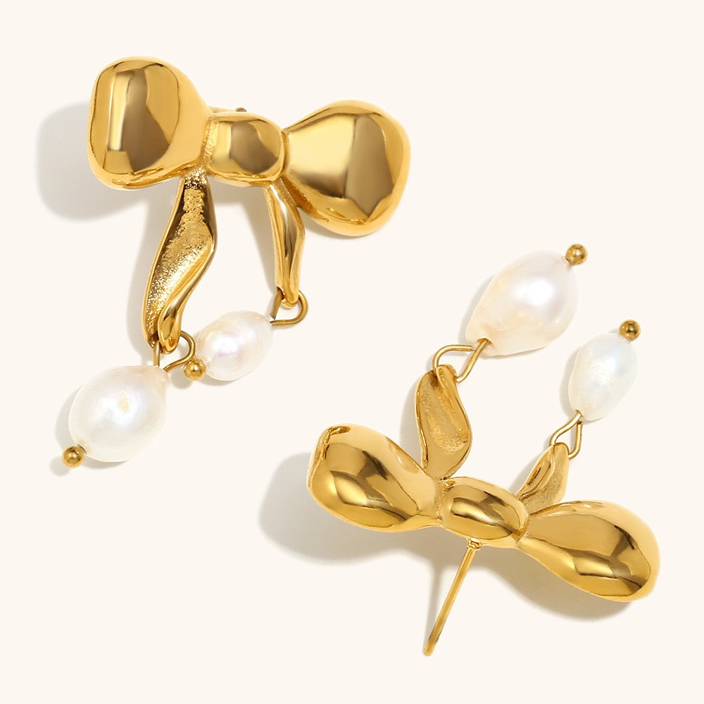 Diaz freshwater pearls bow earrings