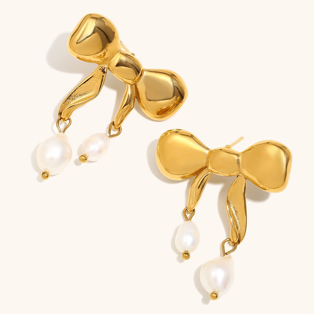 Diaz freshwater pearls bow earrings