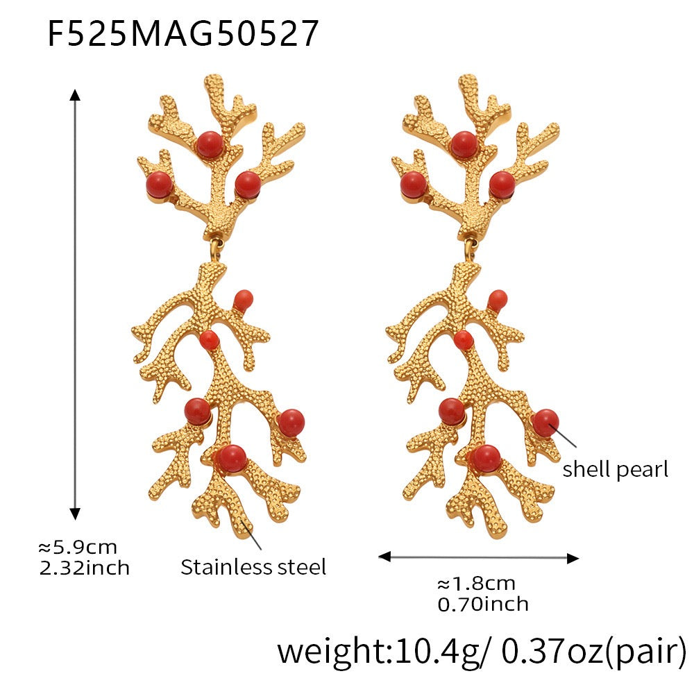 Orange coral earrings