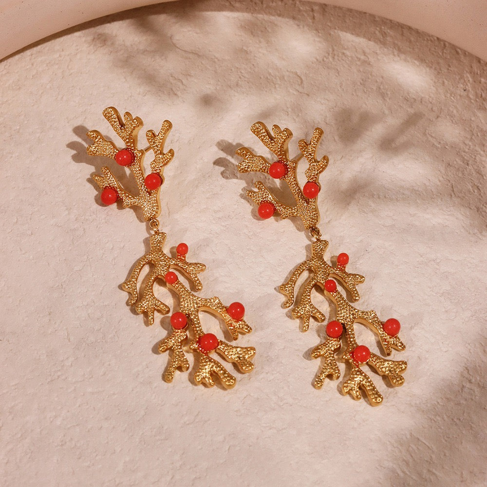 Orange coral earrings