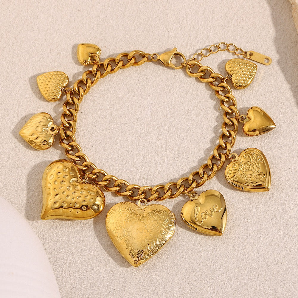 Full heart charm locket bracelet