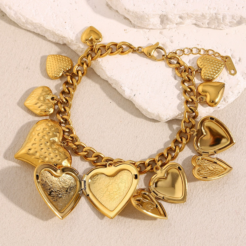 Full heart charm locket bracelet