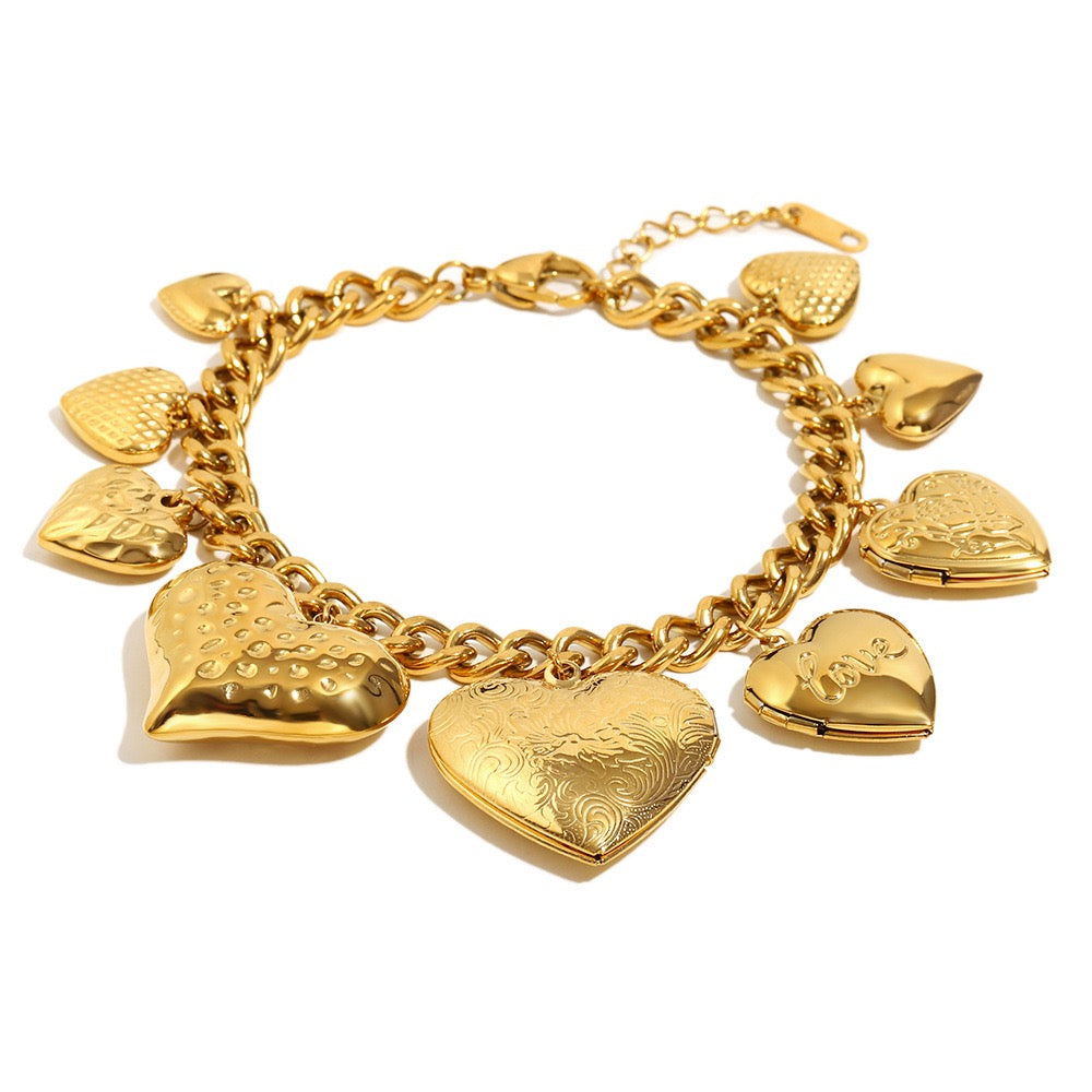 Full heart charm locket bracelet