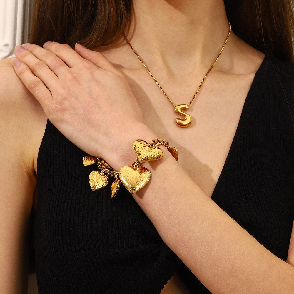 Full heart charm locket bracelet