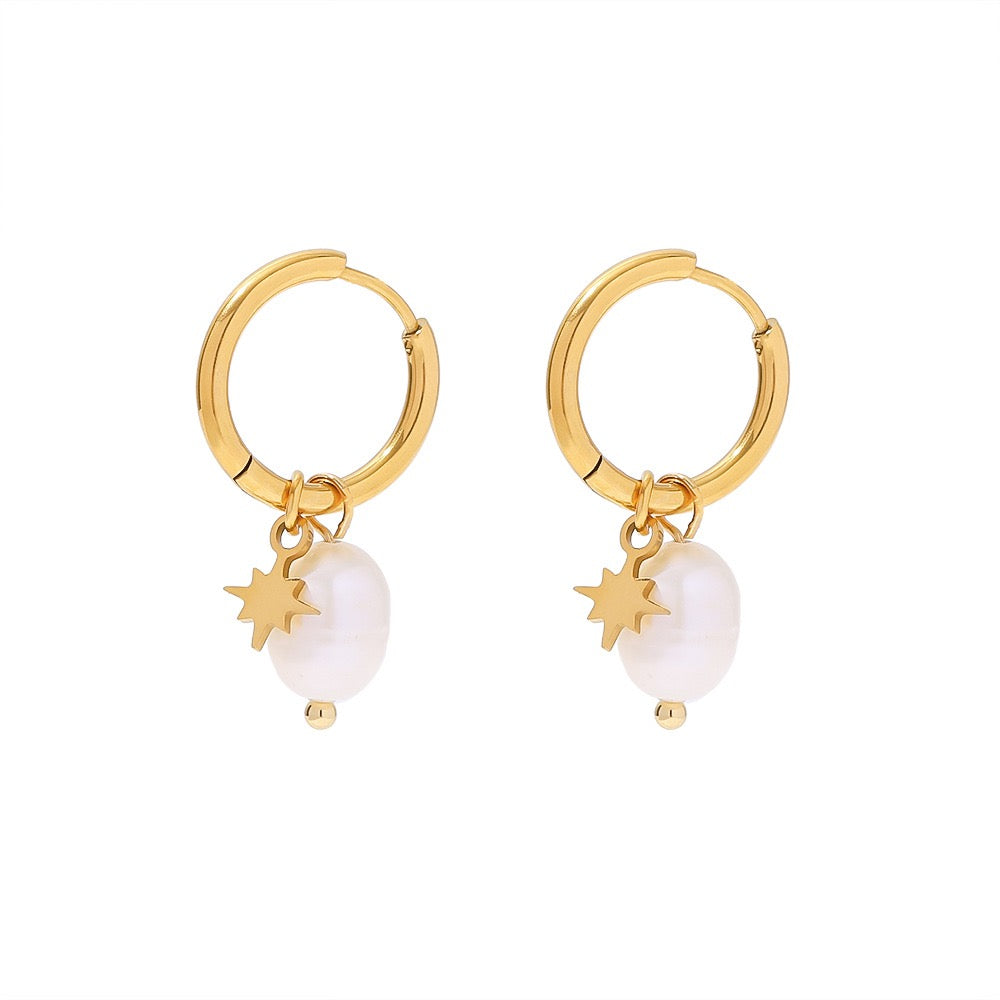 Ashley freshwater pearls star hoops