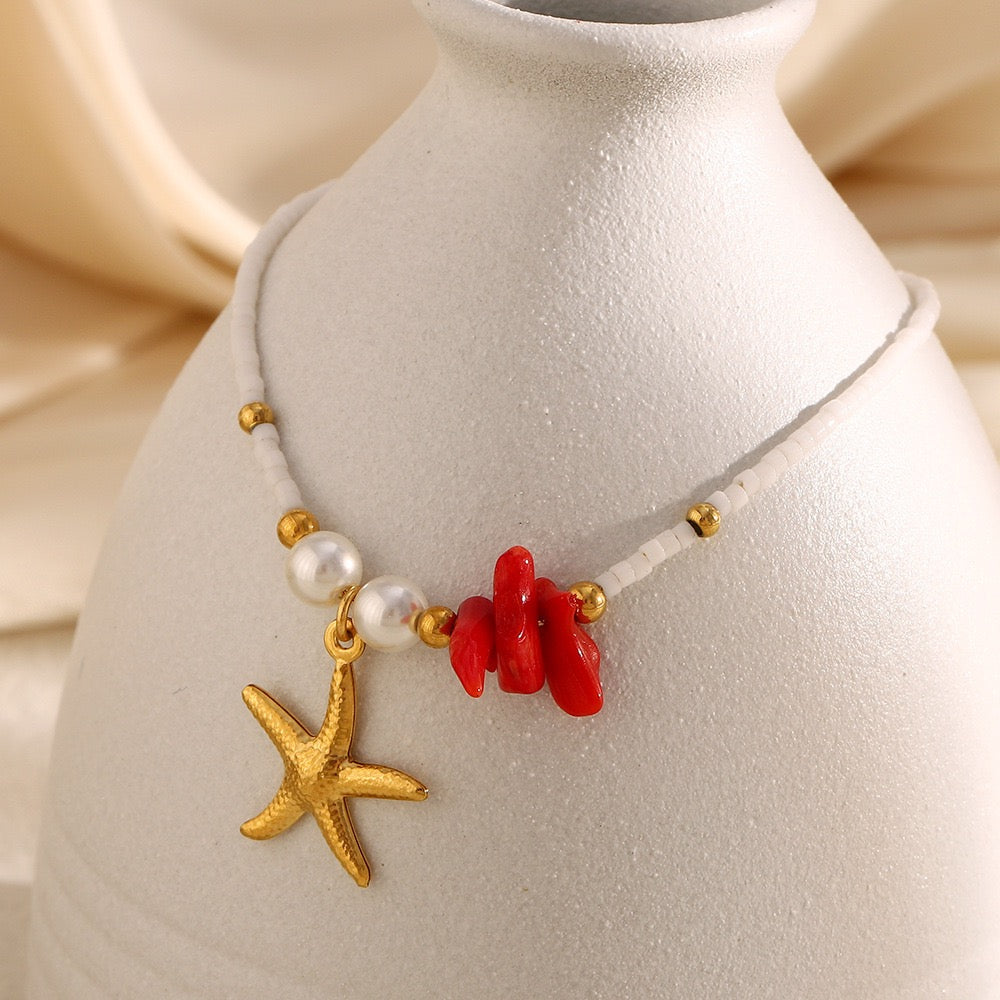 Coral starfish charm bracelet