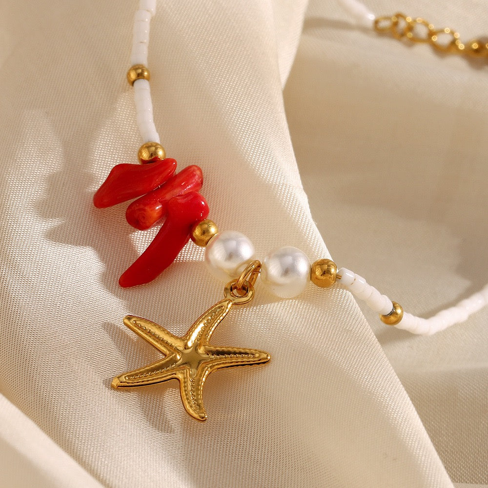 Coral starfish charm bracelet