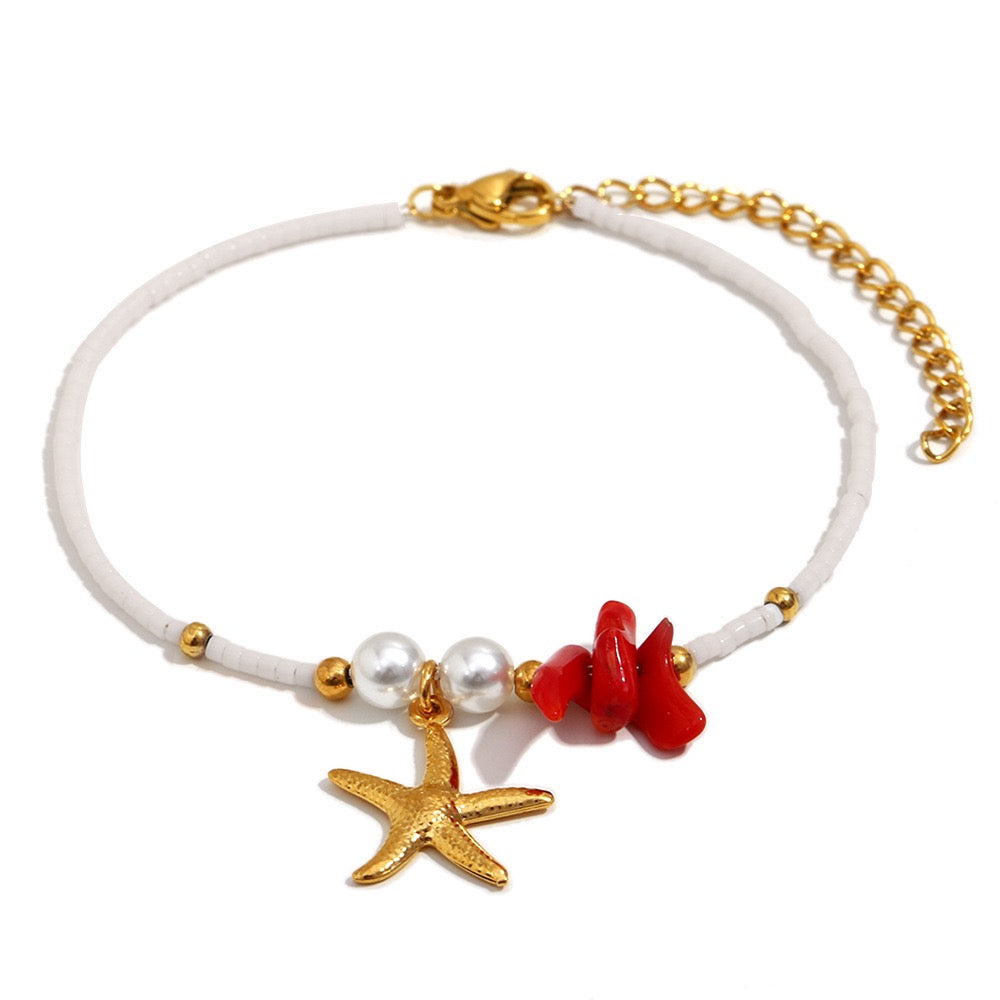 Coral starfish charm bracelet