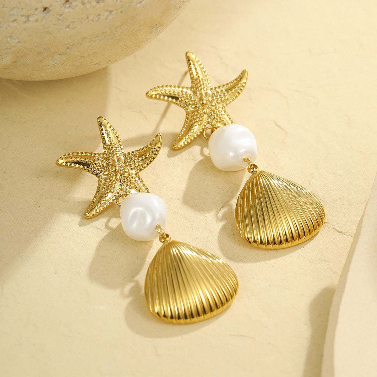 White starfish shell earrings