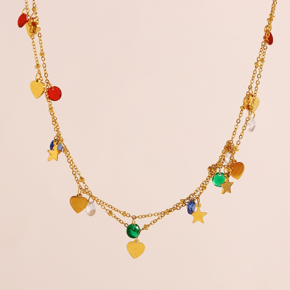 Rainbow star layer necklace